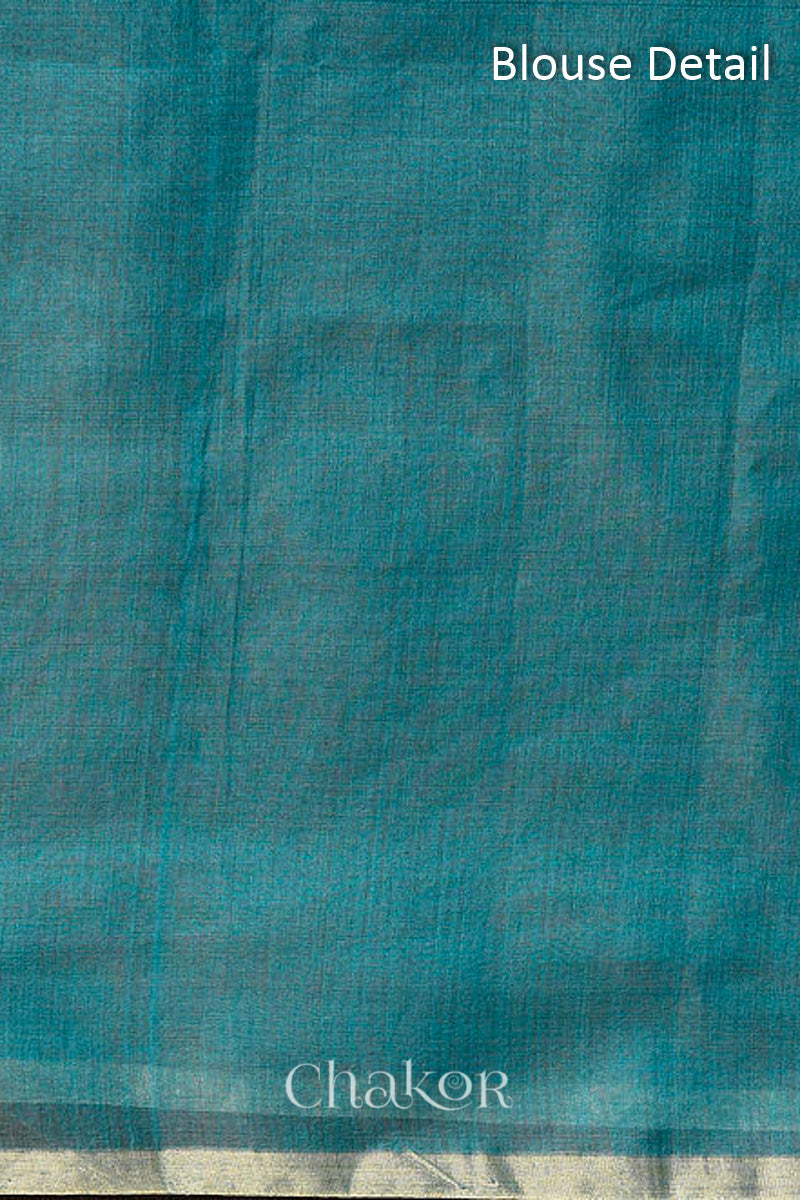 Chakor's Traditional Peacock Blue Chanderi silk cotton saree with sequins embroidery.