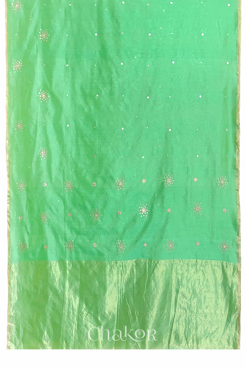 Chakor's Traditional Sea Green Chanderi silk cotton saree with sequins embroidery.