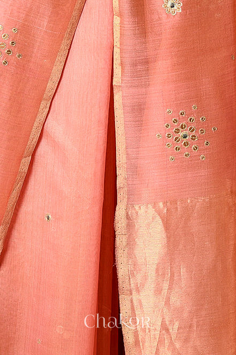 Chakor's Traditional Pink Chanderi silk cotton saree with sequins embroidery.