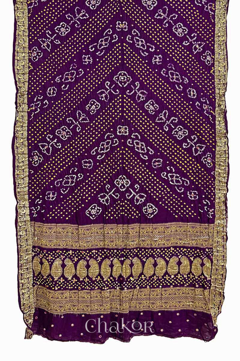 Purple Bandhani Gaji Silk Saree