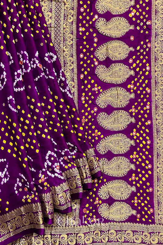 Purple Bandhani Gaji Silk Saree