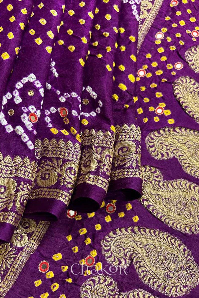 Purple Bandhani Gaji Silk Saree