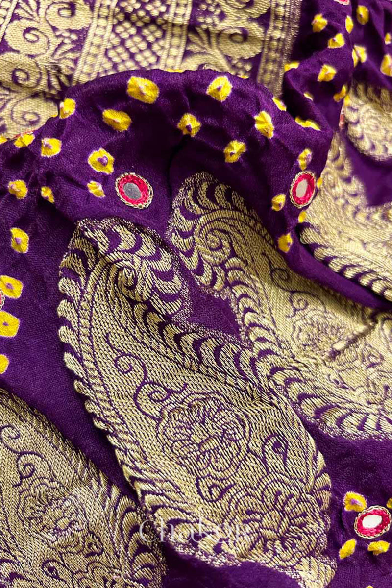 Purple Bandhani Gaji Silk Saree
