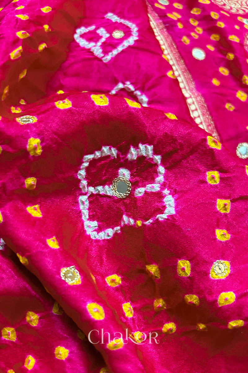 Pink Bandhani Gaji Silk Saree