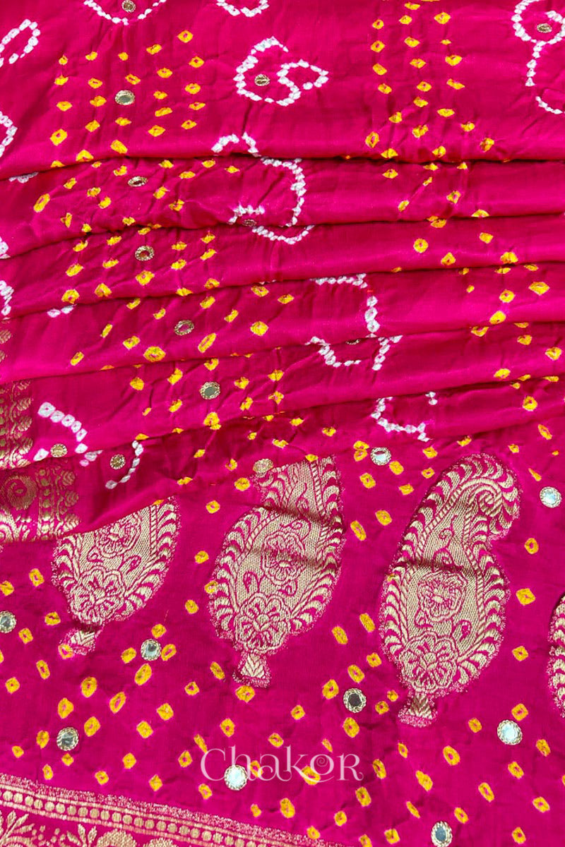 Pink Bandhani Gaji Silk Saree