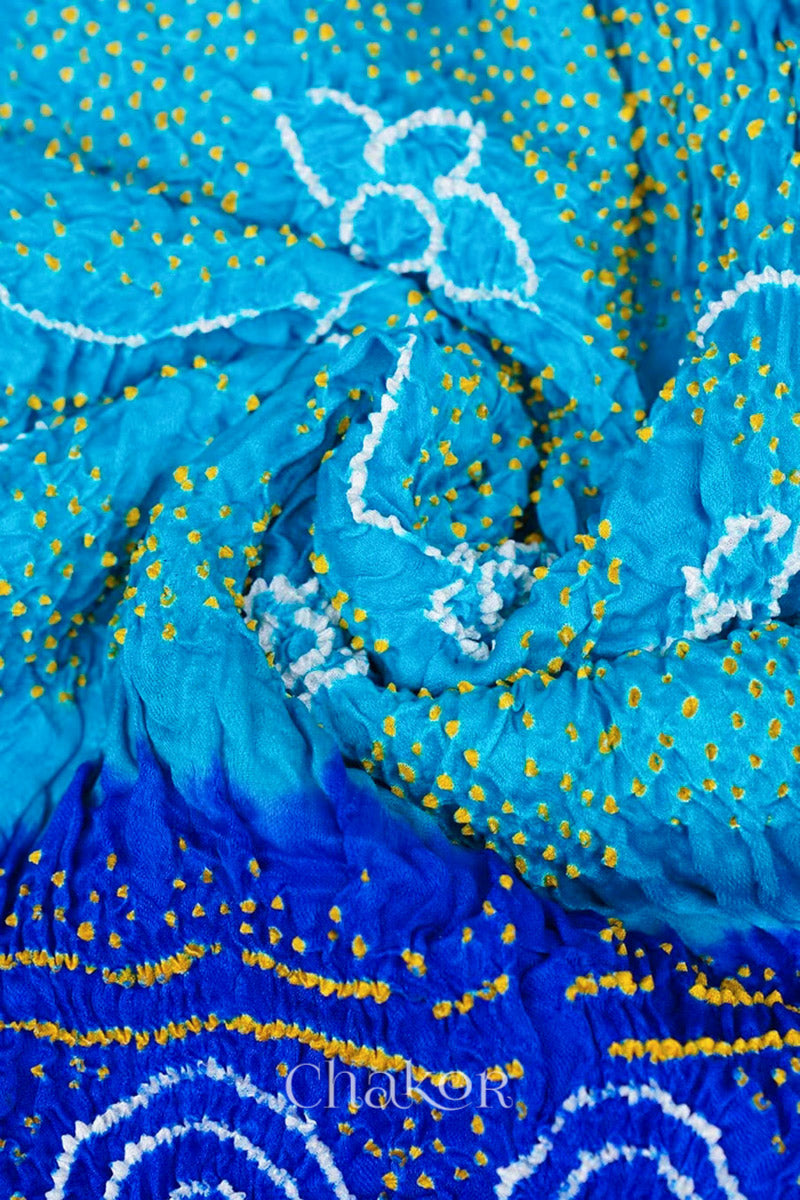 Peacock Blue Bandhani Gaji Silk Dupatta in Traditional Design for Women's ethnicwear online by Chakor.
