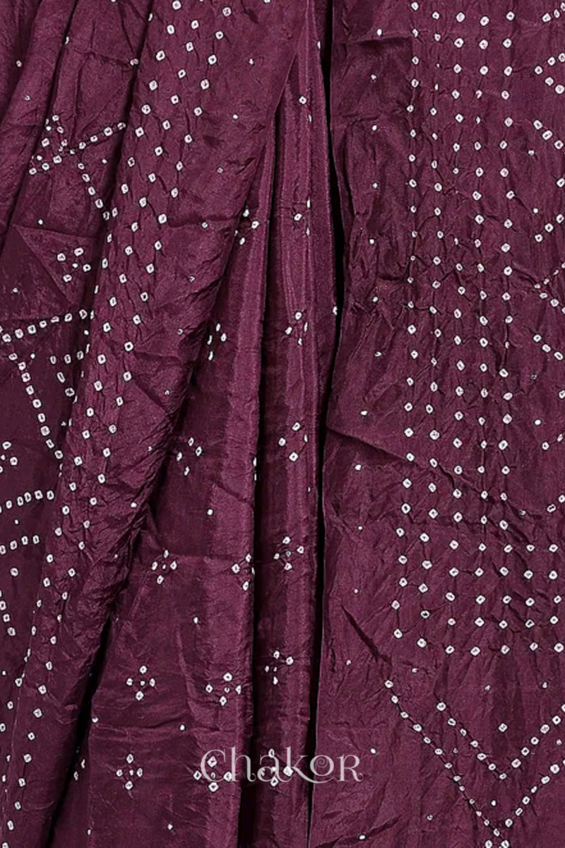 Maroon Bandhani Mulberry Silk Saree