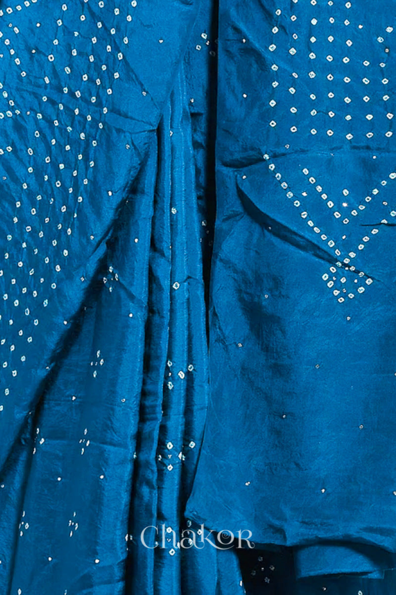 Peacock Blue Bandhani Mulberry Silk Saree