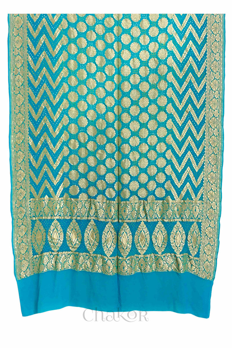 Chakor's Traditional Turquoise Bandhani Banarasi Georgette Silk Dupatta. 