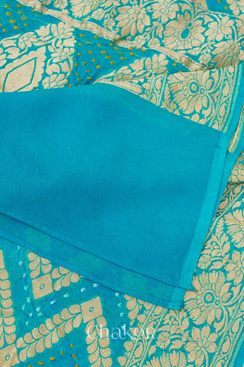 Chakor's Traditional Turquoise Bandhani Banarasi Georgette Silk Dupatta. 