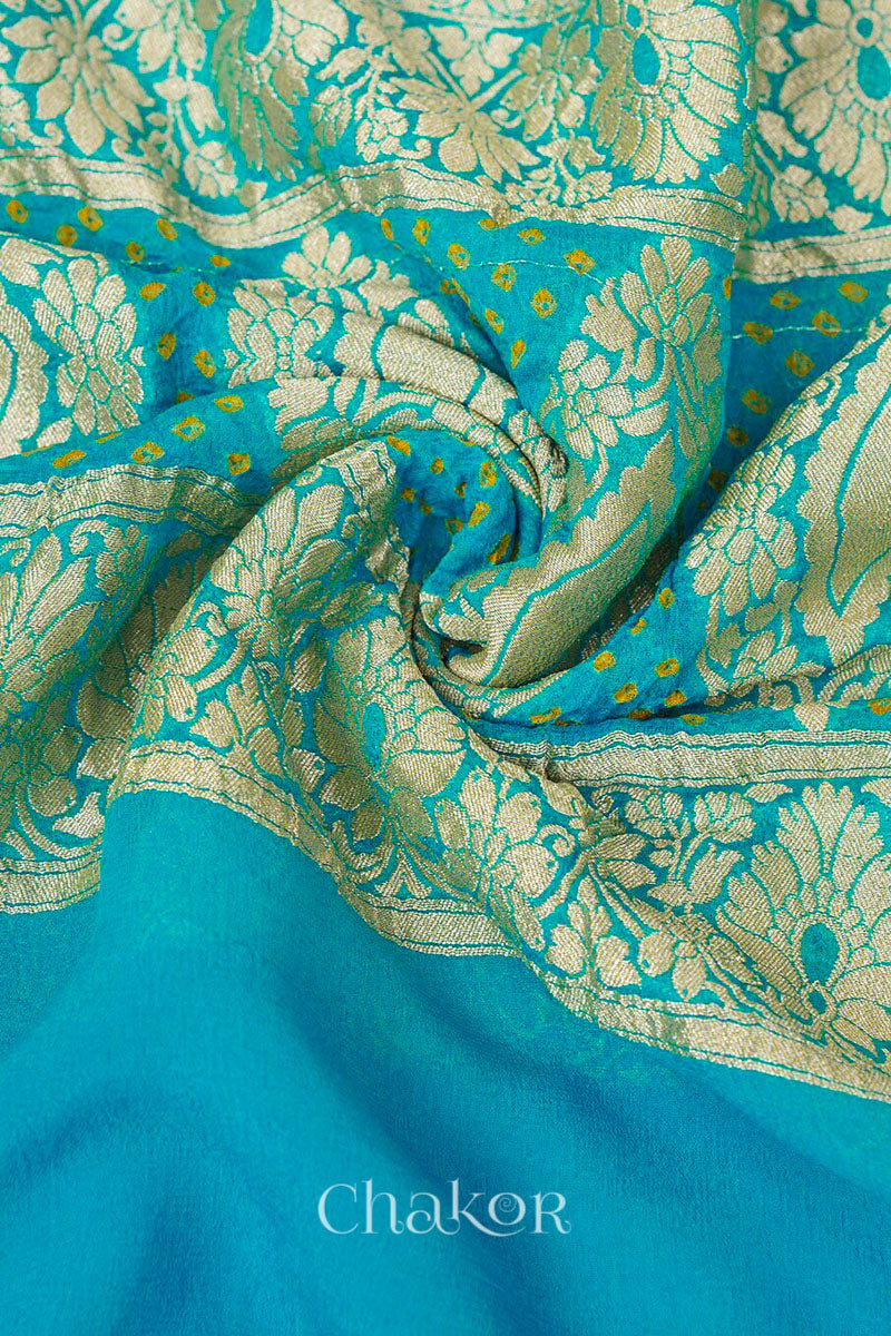 Chakor's Traditional Turquoise Bandhani Banarasi Georgette Silk Dupatta. 
