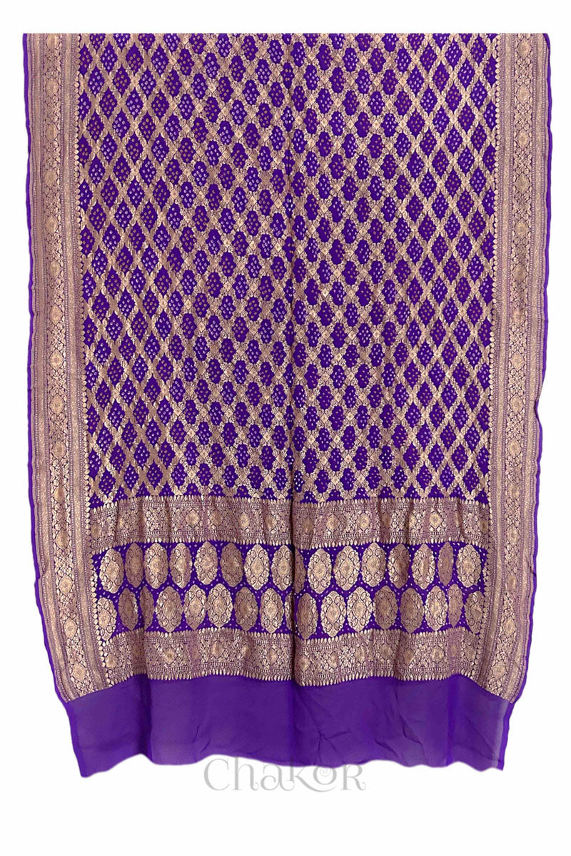 Chakor's Traditional Purple Bandhani Banarasi Georgette Silk Dupatta. 