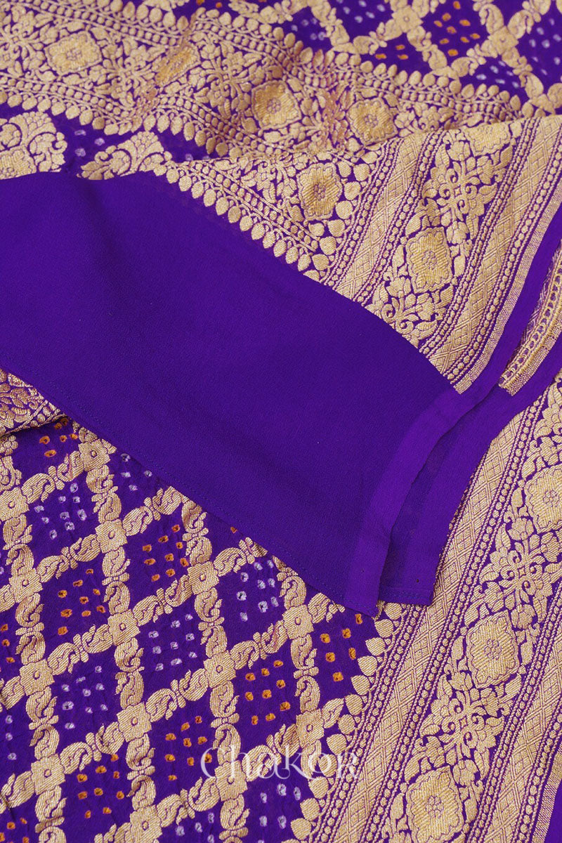 Chakor's Traditional Purple Bandhani Banarasi Georgette Silk Dupatta. 