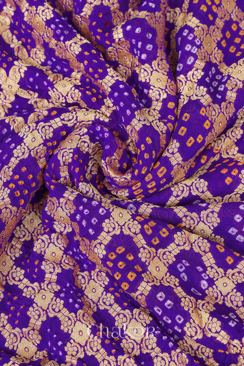 Chakor's Traditional Purple Bandhani Banarasi Georgette Silk Dupatta. 