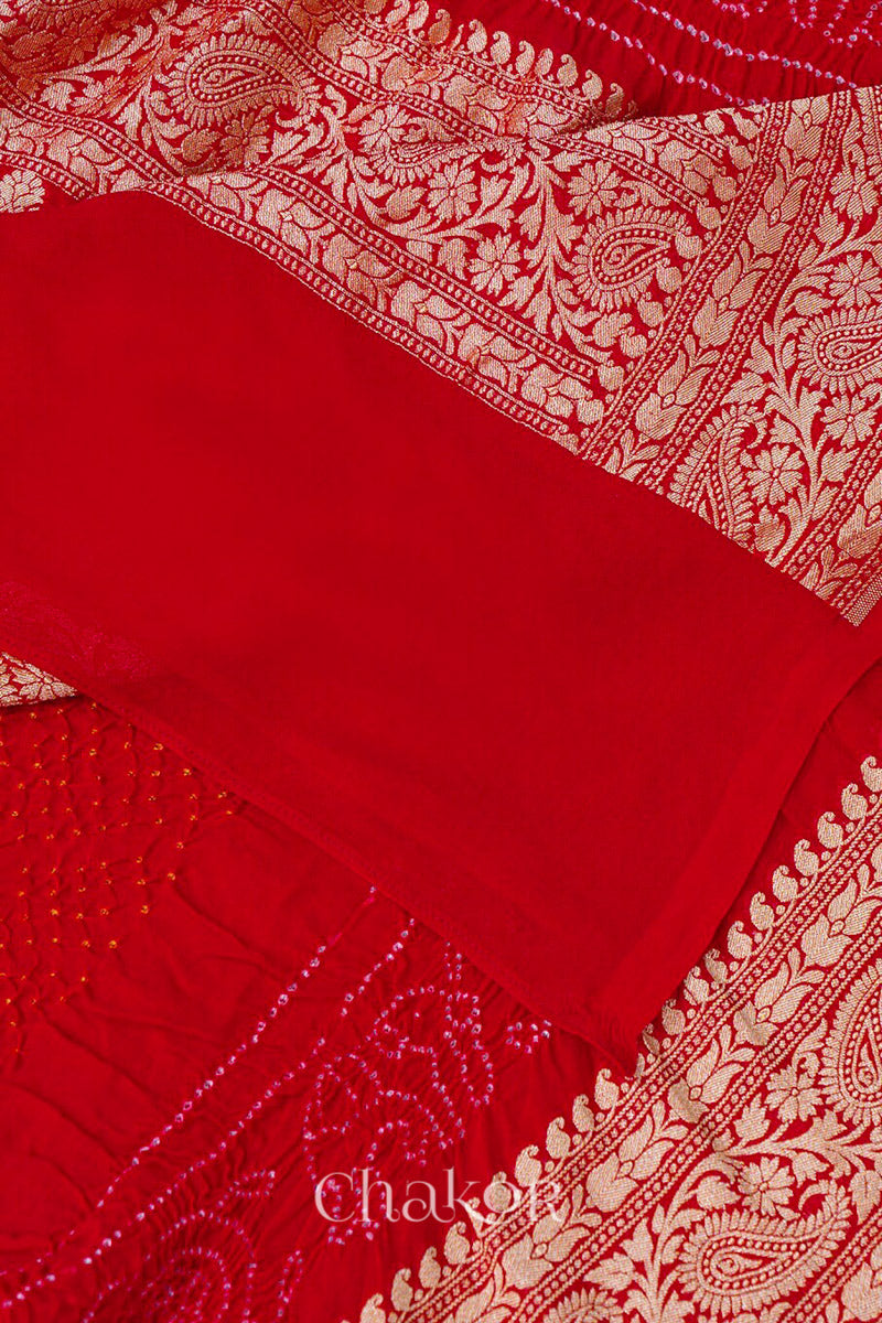 Chakor's Traditional Red Bandhani Banarasi Georgette Silk Dupatta. 