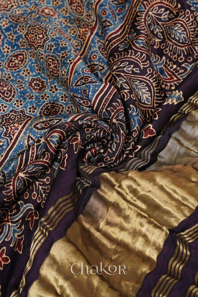 Pink Black Bandhani Ajrakh Gaji Silk Dupatta in Traditional Design for Women's ethnicwear online by Chakor.