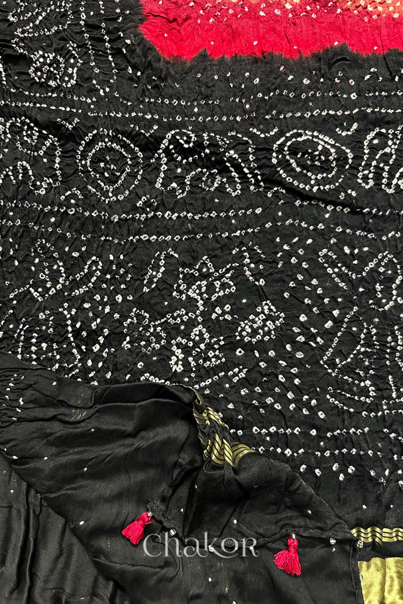 Rust Orange Black Bandhani Gaji Silk Dupatta
