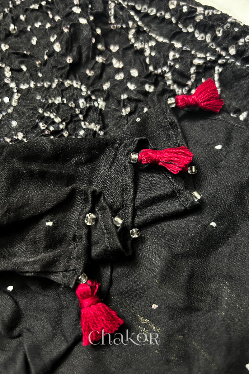 Rust Orange Black Bandhani Gaji Silk Dupatta
