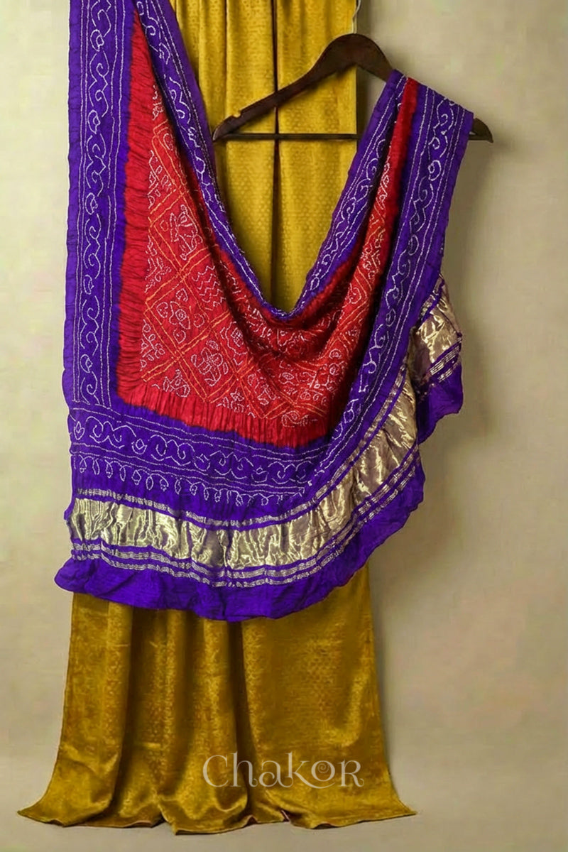 Mustard Mashru Kurta Set Fabric with Bandhani Silk Dupatta