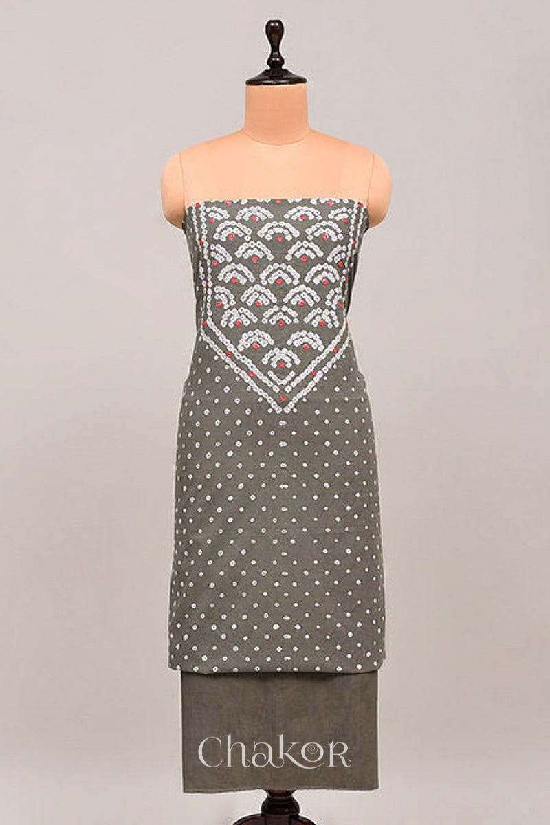 Grey Bandhani Cotton Kurta Fabric (Set of 2)