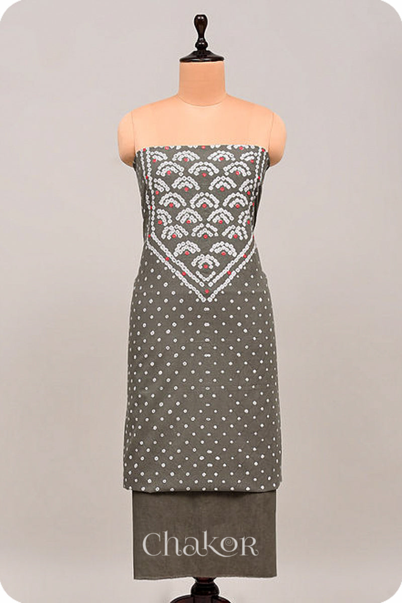 Grey Bandhani Cotton Kurta Fabric (Set of 2)
