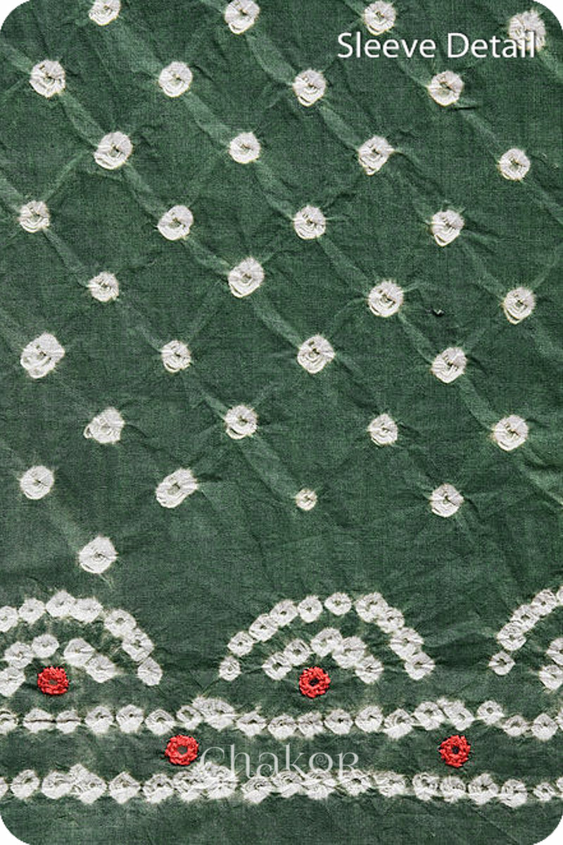 Green Bandhani Cotton Kurta Fabric (Set of 2)