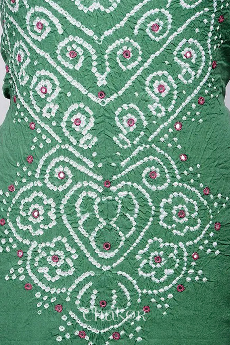 Chakor's Moss Green & Plum Pink Bandhani Cotton embroidered Kurta Fabric With Dupatta. 