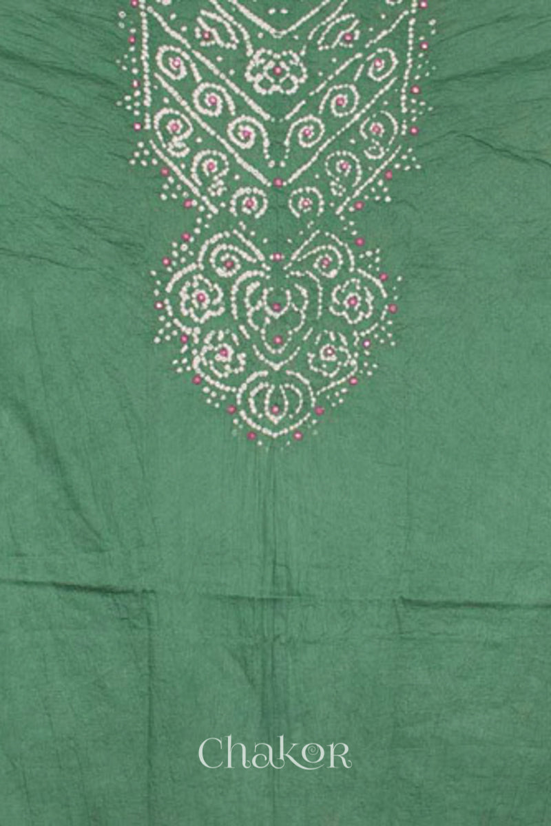 Chakor's Moss Green & Plum Pink Bandhani Cotton embroidered Kurta Fabric With Dupatta. 