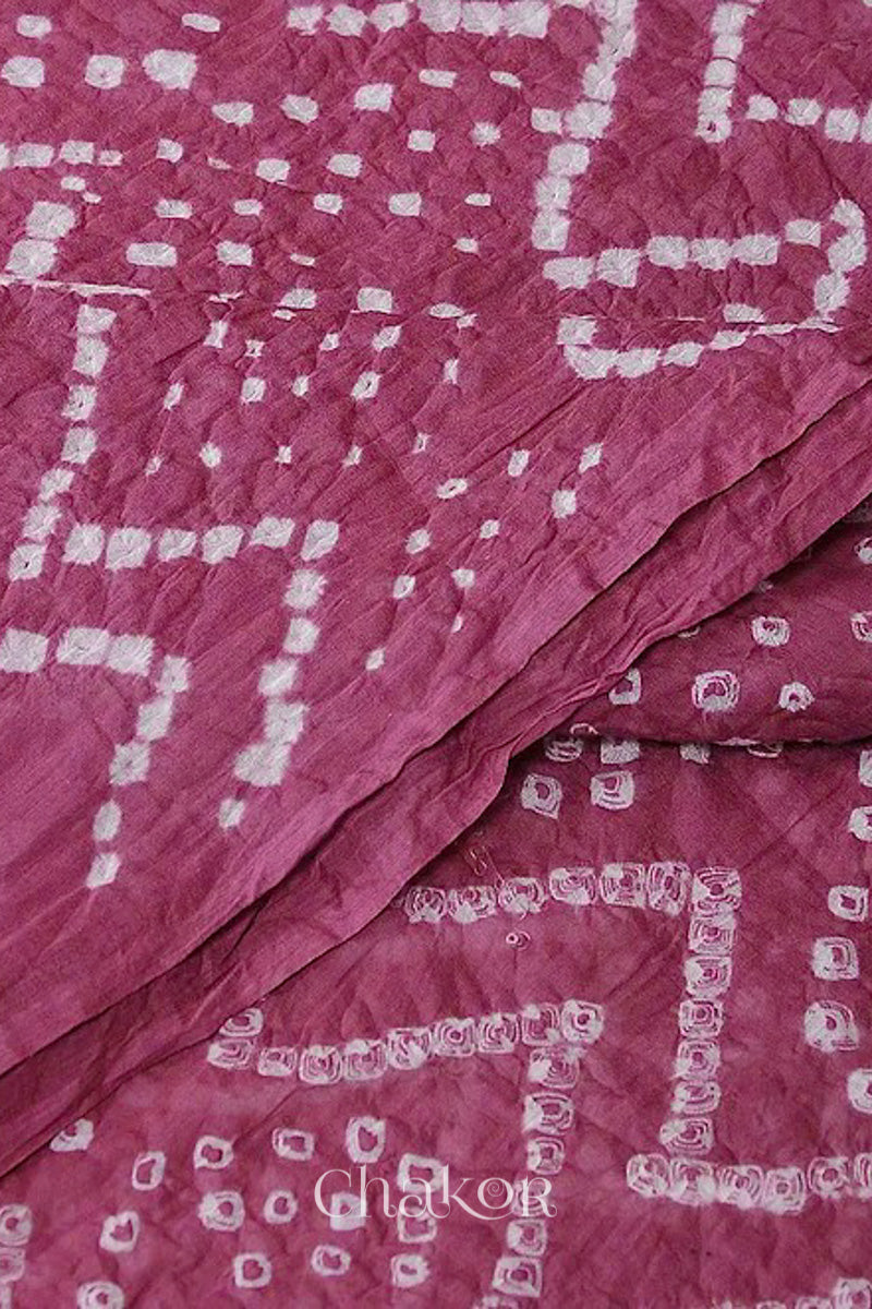 Chakor's Moss Green & Plum Pink Bandhani Cotton embroidered Kurta Fabric With Dupatta. 