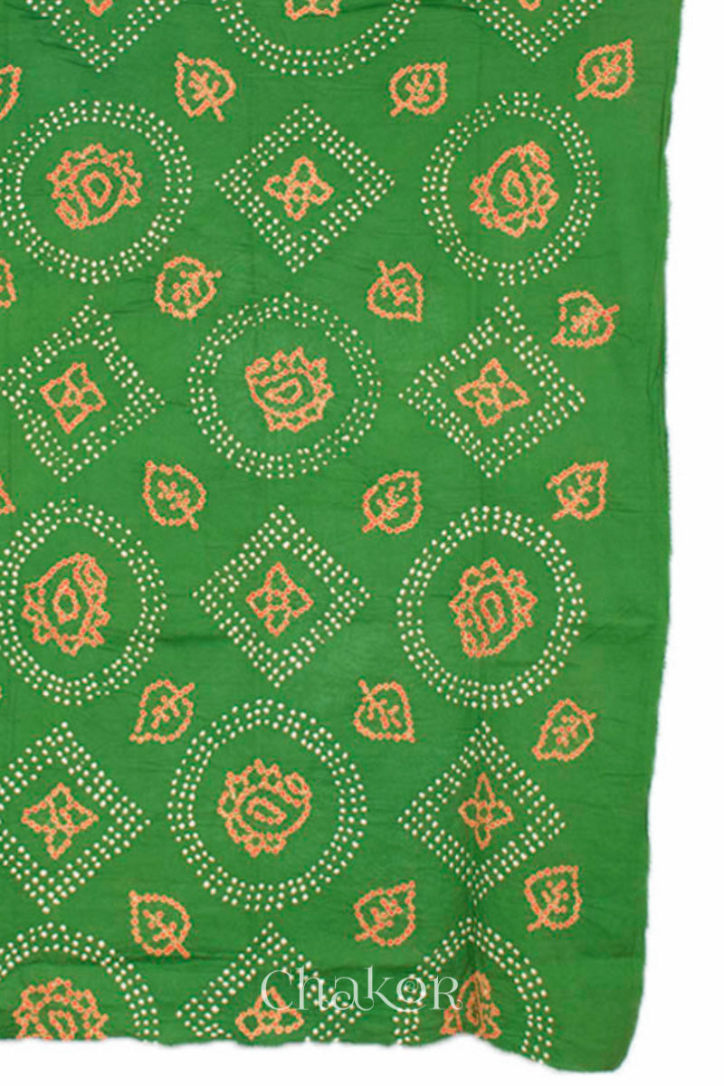 Chakor's Mehendi Green & Brown Bandhani Cotton embroidered Kurta Fabric With Dupatta. 