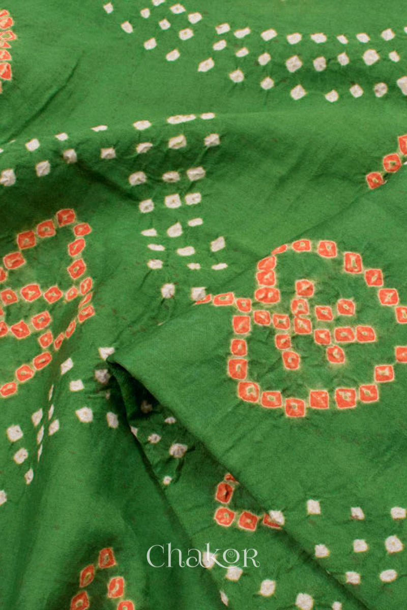 Chakor's Mehendi Green & Brown Bandhani Cotton embroidered Kurta Fabric With Dupatta. 