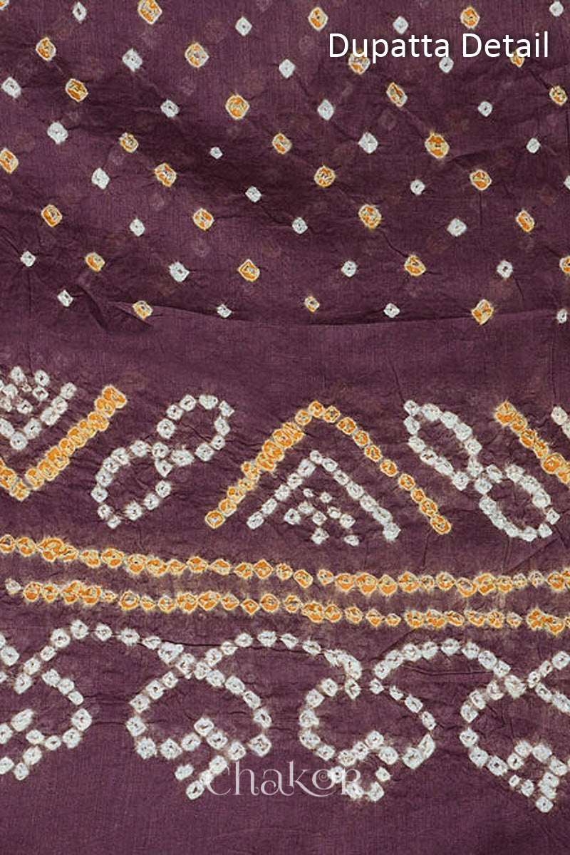 Chakor's Mehendi Green & Brown Bandhani Cotton embroidered Kurta Fabric With Dupatta. 