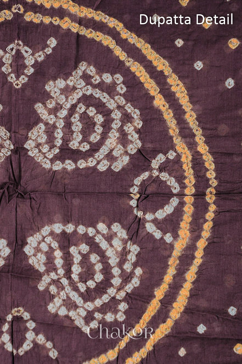 Chakor's Mehendi Green & Brown Bandhani Cotton embroidered Kurta Fabric With Dupatta. 