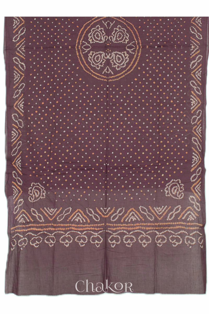 Chakor's Mehendi Green & Brown Bandhani Cotton embroidered Kurta Fabric With Dupatta. 