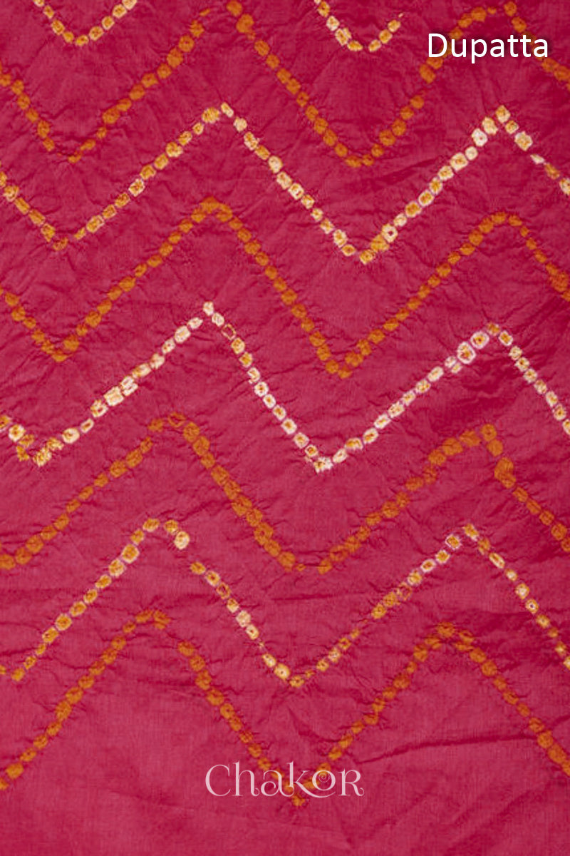 Chakor's Charcoal Grey & Pink Bandhani Cotton embroidered Kurta Fabric With Dupatta. 