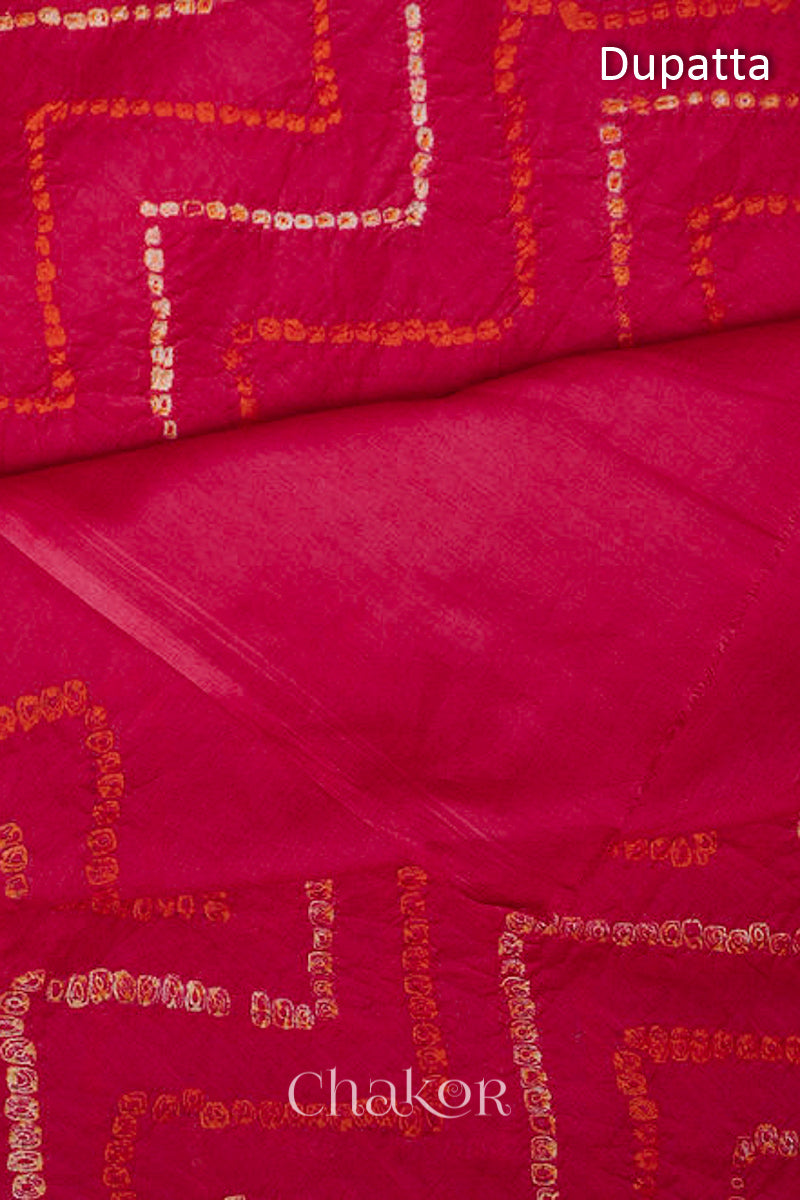 Chakor's Charcoal Grey & Pink Bandhani Cotton embroidered Kurta Fabric With Dupatta. 