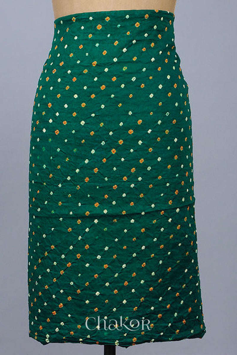 Chakor's Green Red Bandhani Cotton embroidered Kurta Fabric With Dupatta. 
