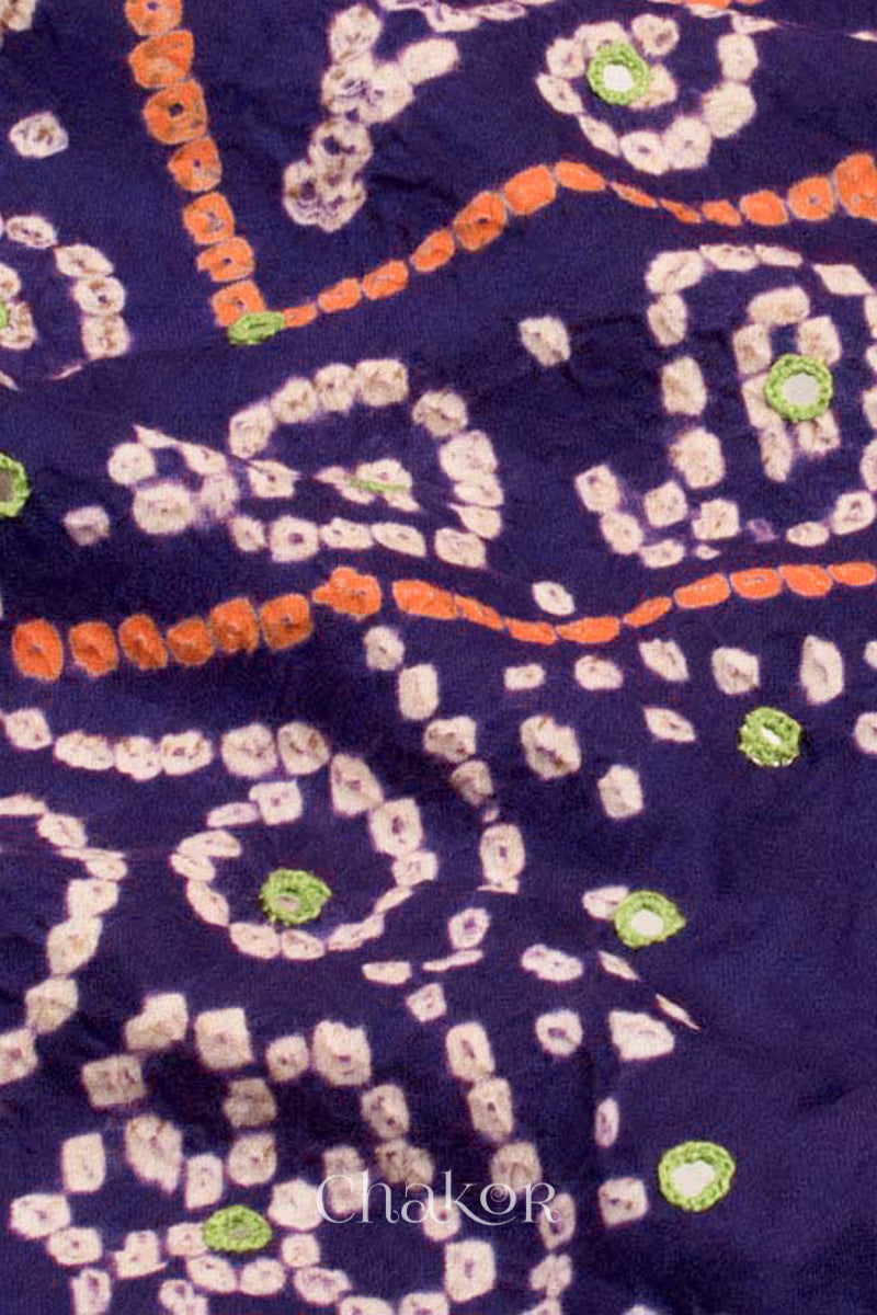 Chakor's Purple Mehendi Green Bandhani Cotton embroidered Kurta Fabric With Dupatta. 