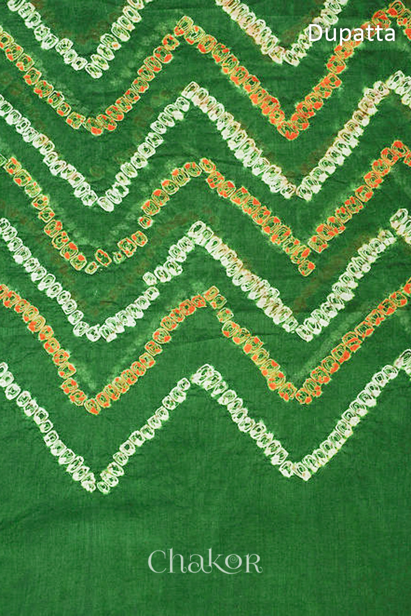 Chakor's Purple Mehendi Green Bandhani Cotton embroidered Kurta Fabric With Dupatta. 