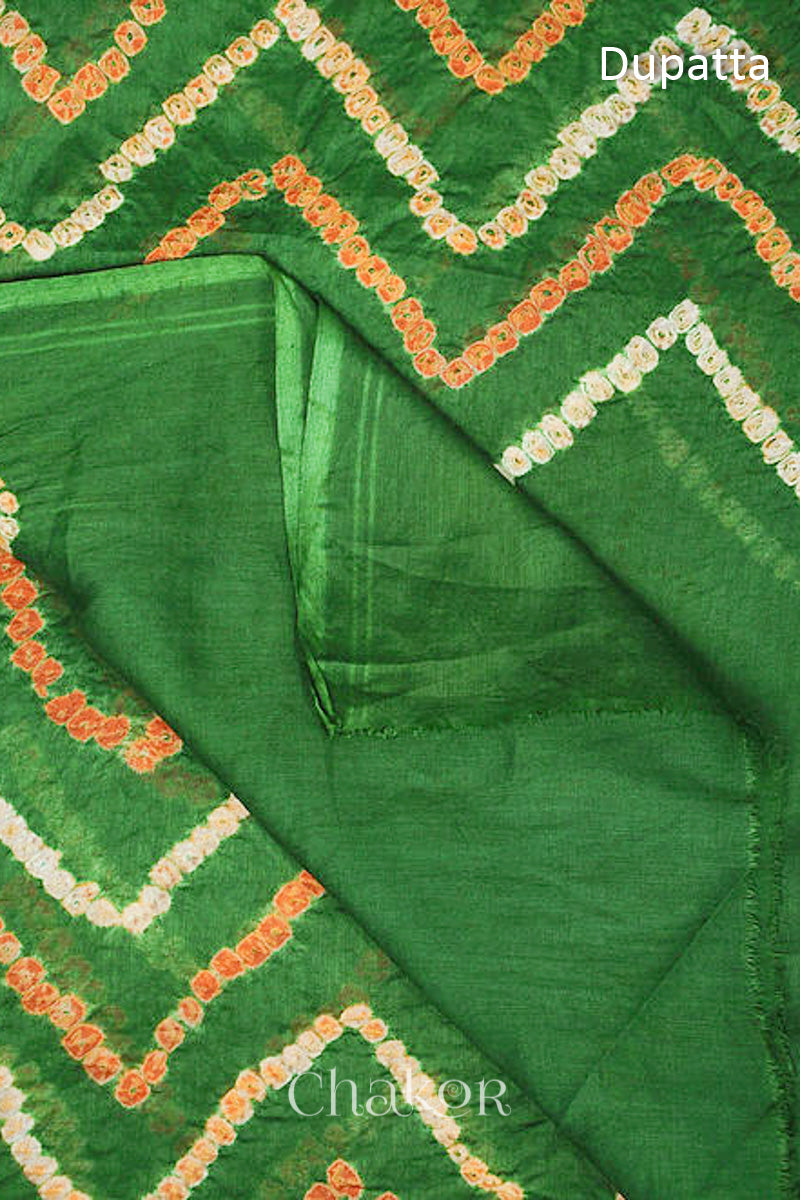 Chakor's Purple Mehendi Green Bandhani Cotton embroidered Kurta Fabric With Dupatta. 