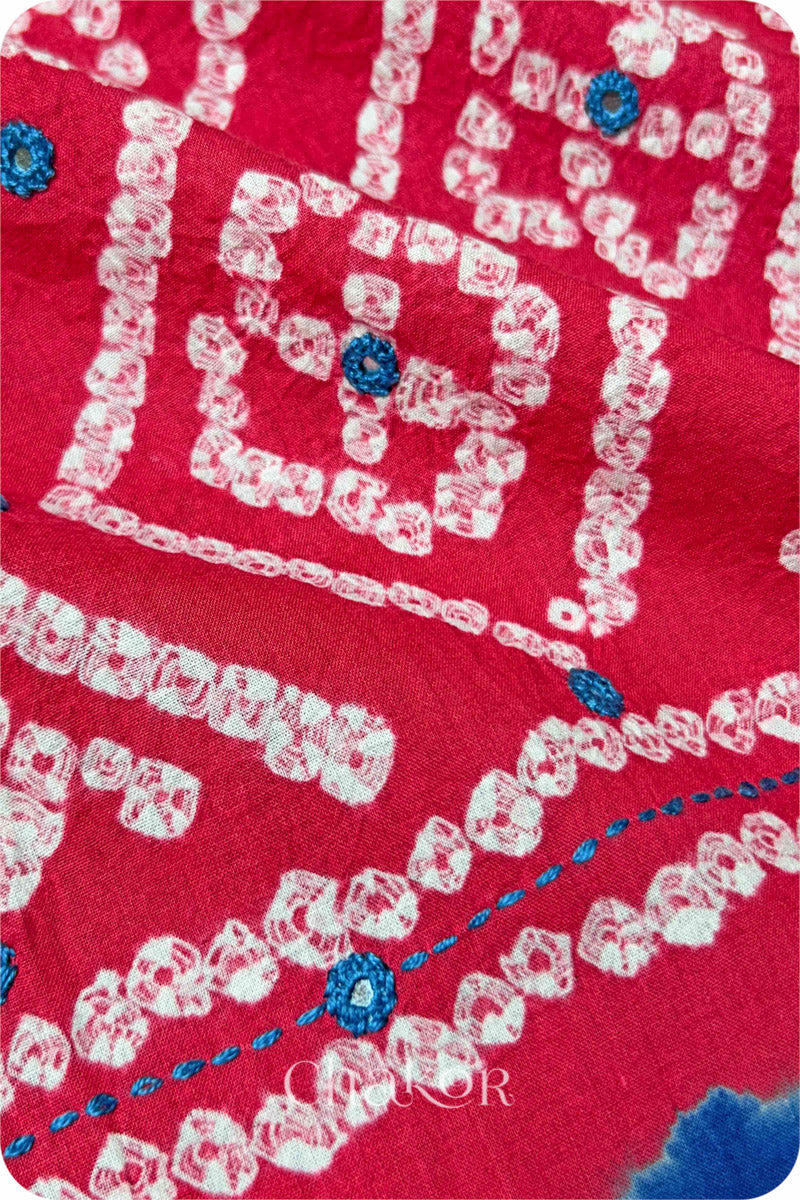 Indigo Strawberry Bandhani Cotton Kurta Set Fabric With Dupatta for Women's clothing online by Chakor.