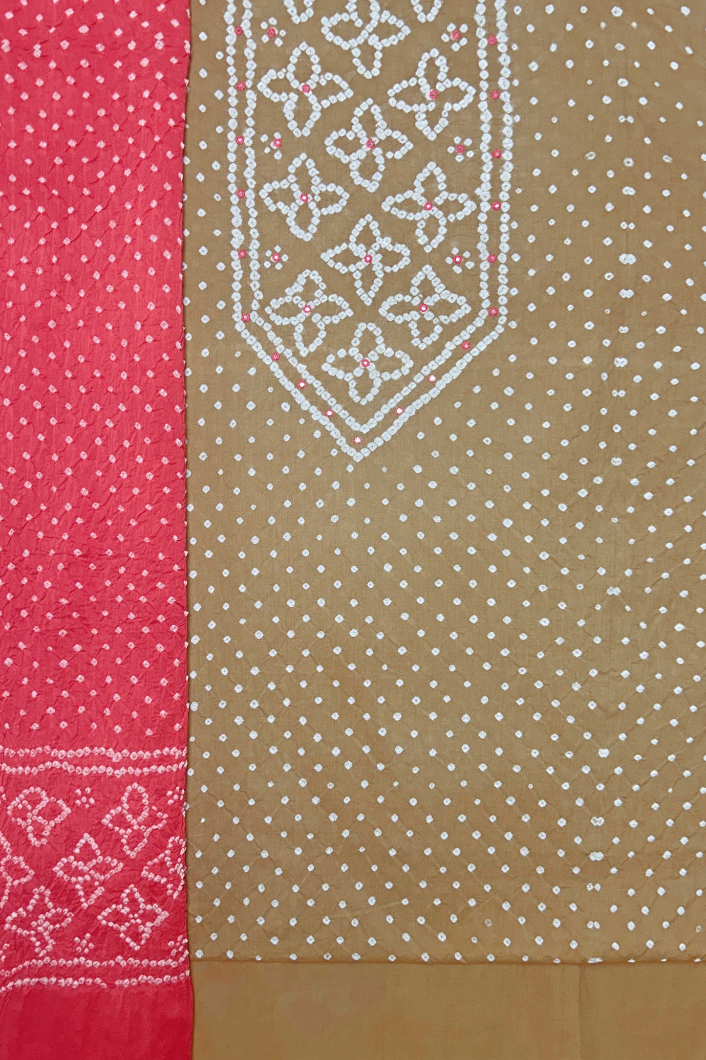Beige Bandhani Cotton Kurta Set Fabric With Dupatta (Set of 3)