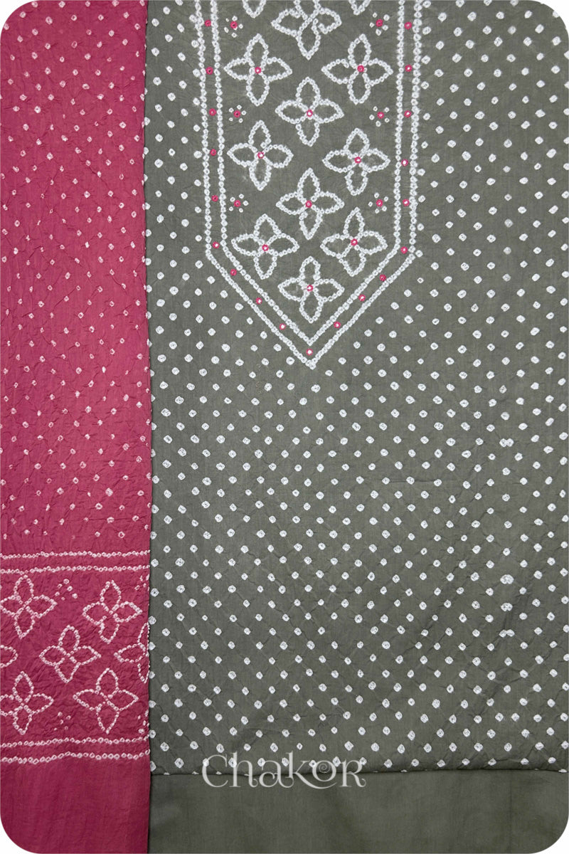 Cement Grey Bandhani Cotton Kurta Set Fabric With Dupatta (Set of 3)