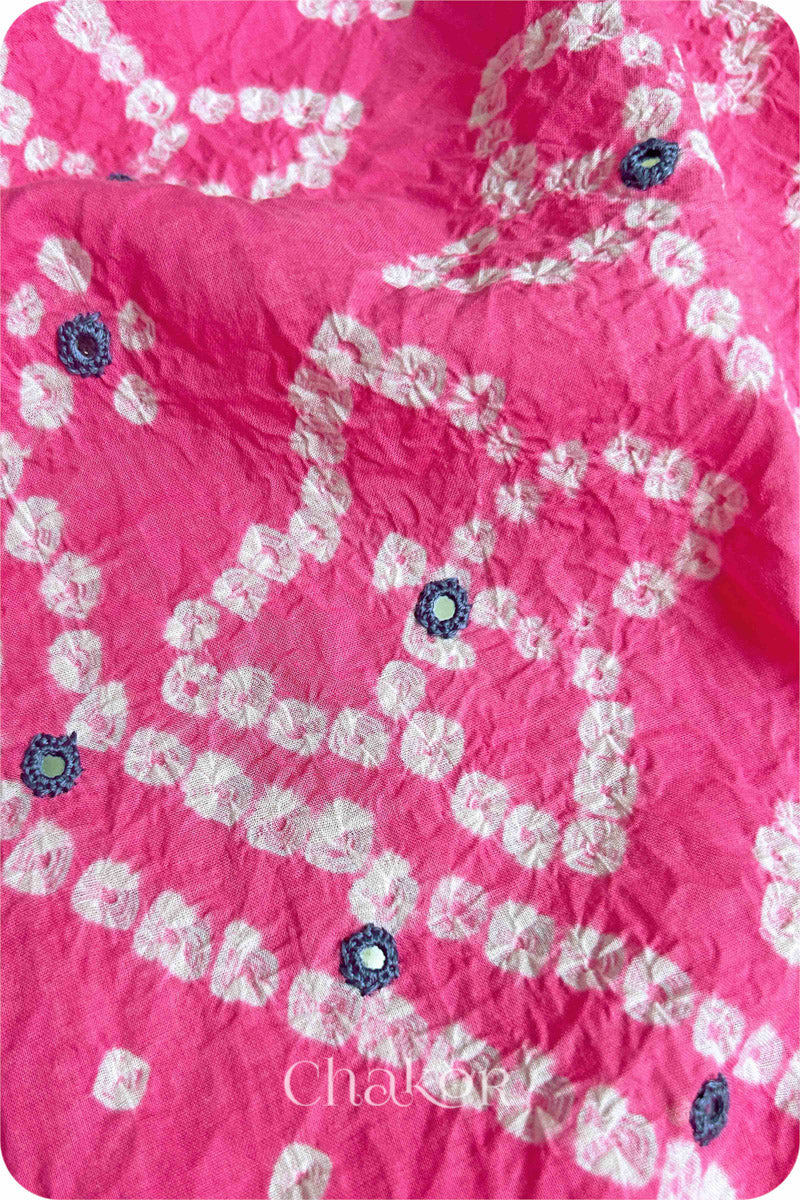 Pink Bandhani Cotton Kurta Set Fabric With Dupatta (Set of 3)