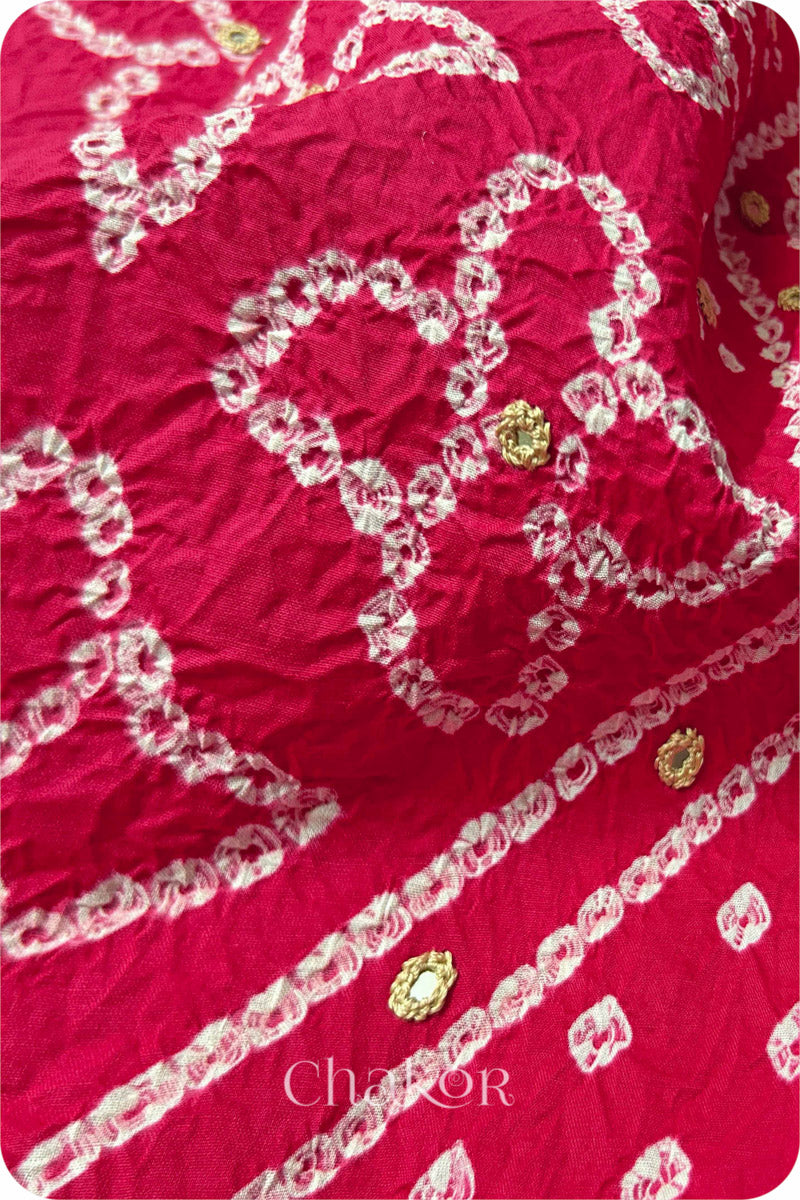 Strawberry Pink Bandhani Cotton Kurta Set Fabric With Dupatta (Set of 3)