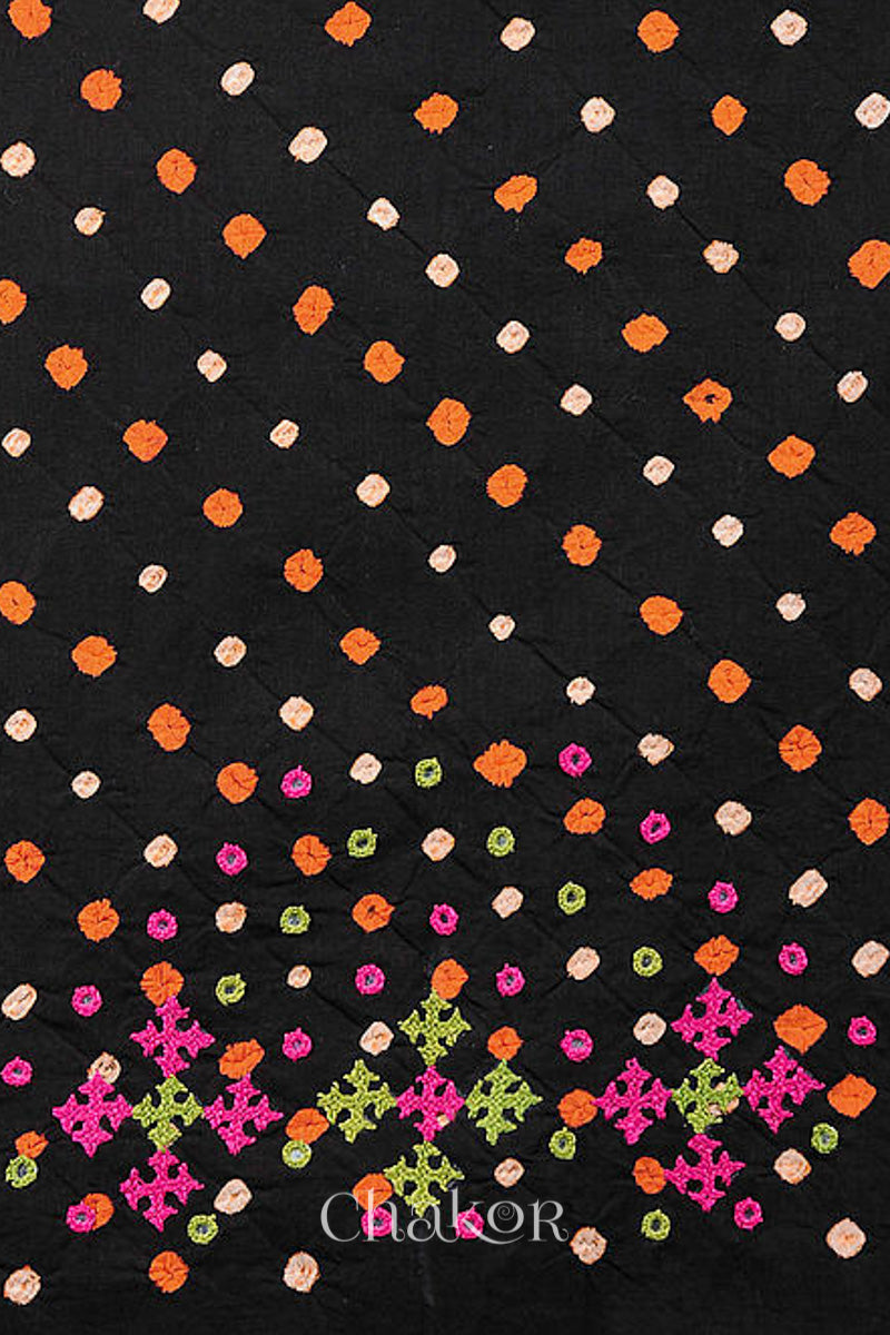 Black Bandhani Cotton Blouse Fabric