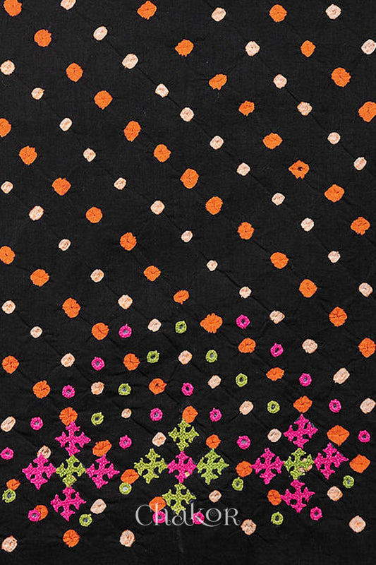 Black Bandhani Cotton Blouse Fabric