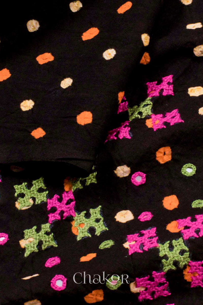Black Bandhani Cotton Blouse Fabric