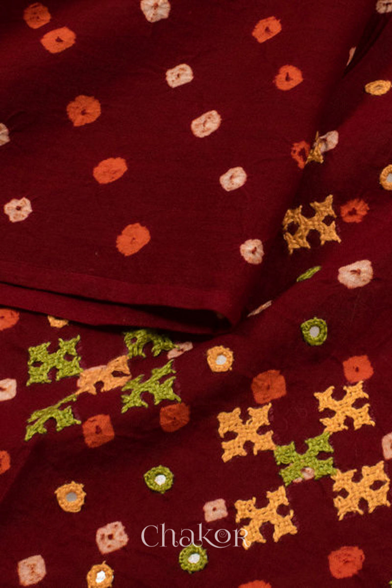 Maroon Bandhani Cotton Blouse Fabric