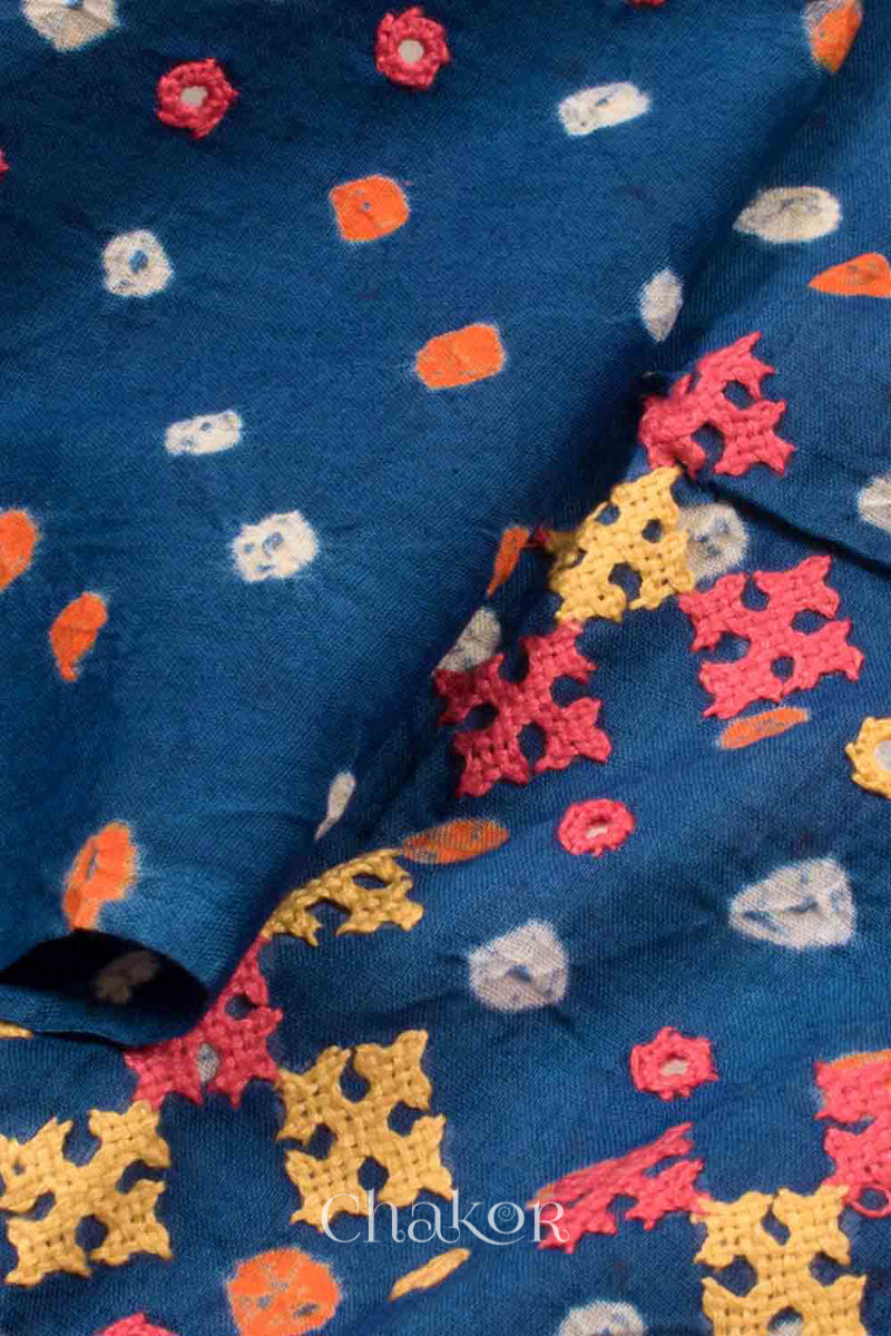 Indigo Bandhani Cotton Blouse Fabric
